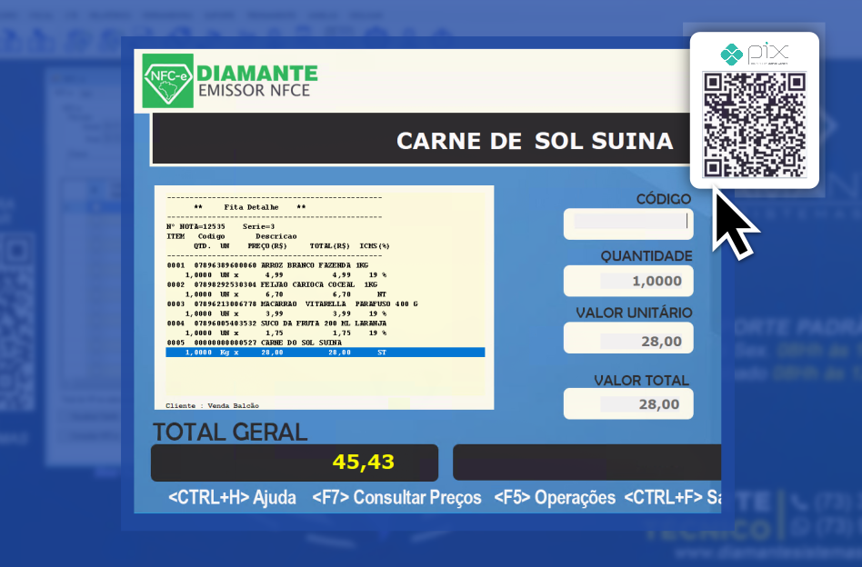 Tela do Frente de Caixa da Diamante